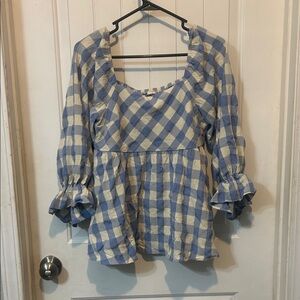 Entro Blue and Cream Plaid Blouse